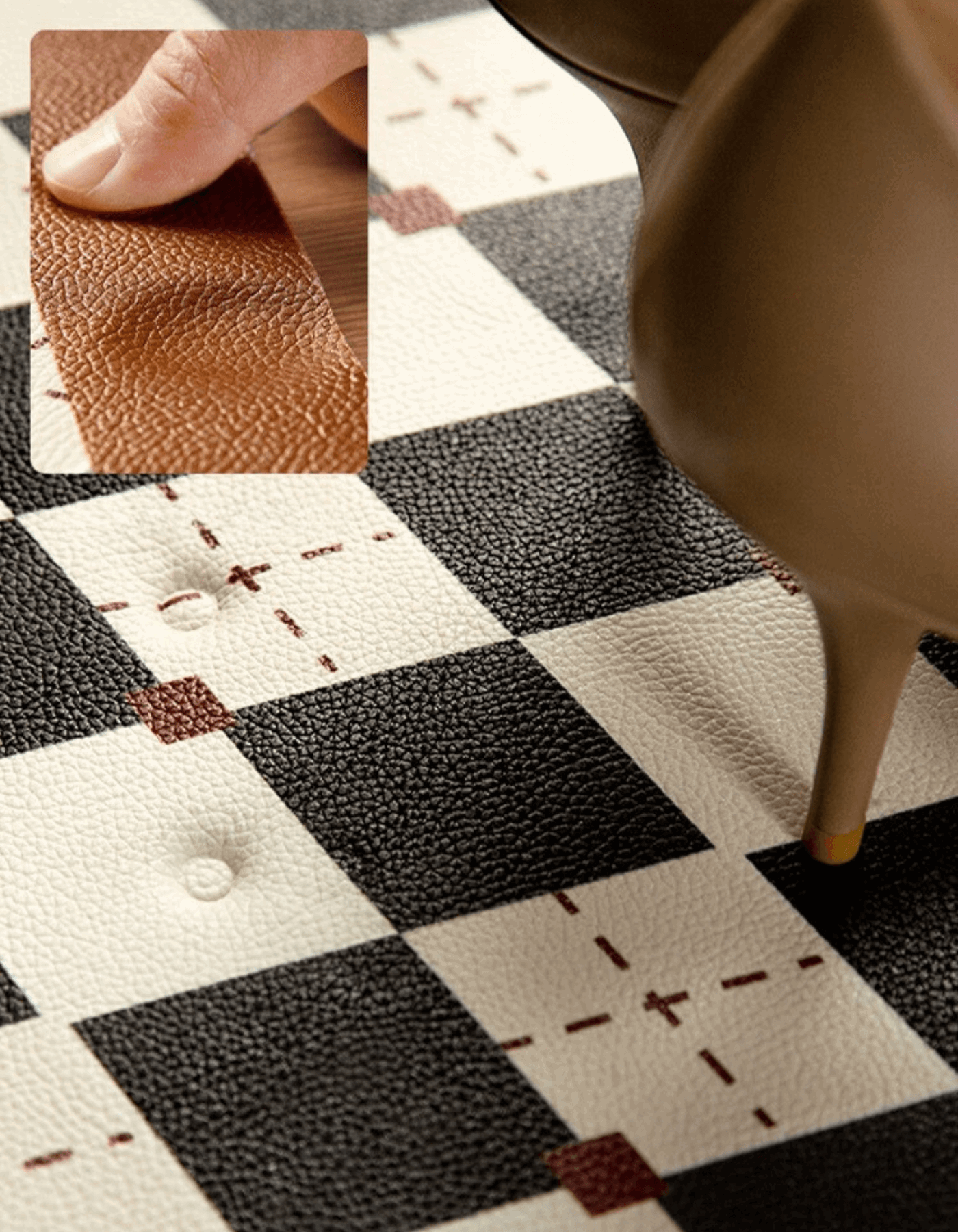 Zuumat decorative non-slip door mat with a black and white checkered pattern and textured surface