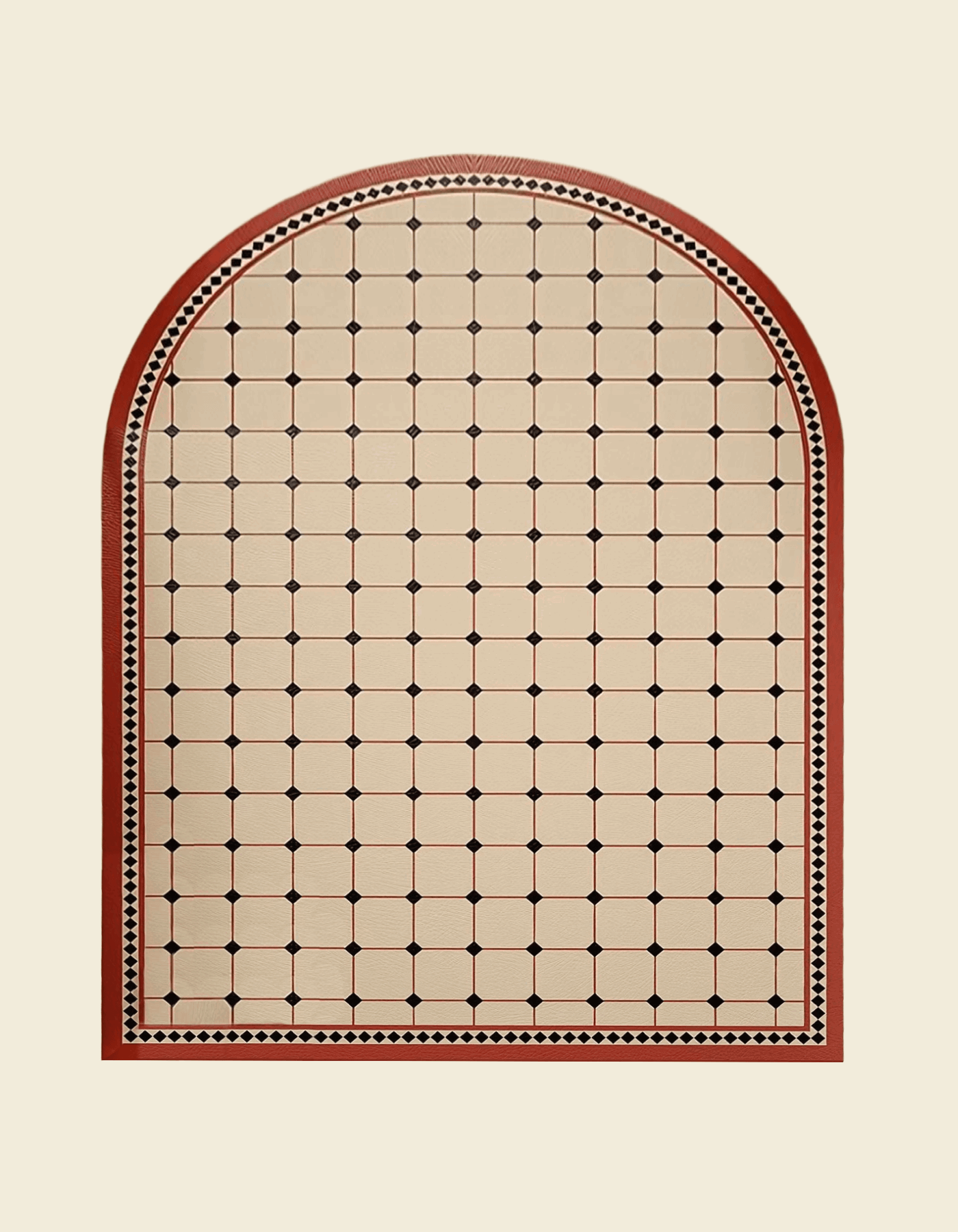 Zuumat decorative non-slip door mat with arched shape and geometric pattern in beige and rust colors