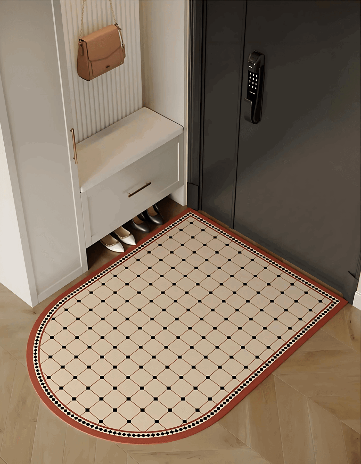 Zuumat decorative non-slip door mat with geometric pattern placed in modern entryway