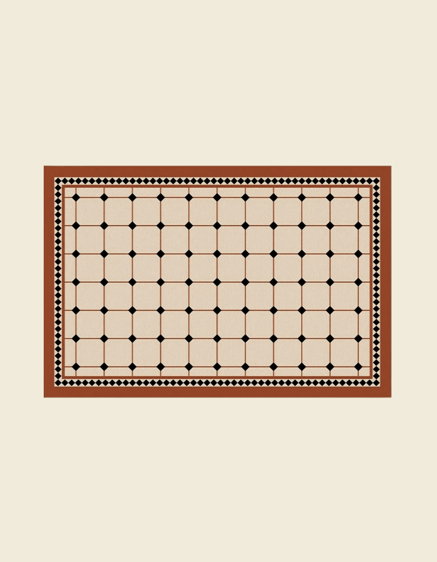 Zuumat decorative non-slip door mat with geometric black and beige pattern and brown border