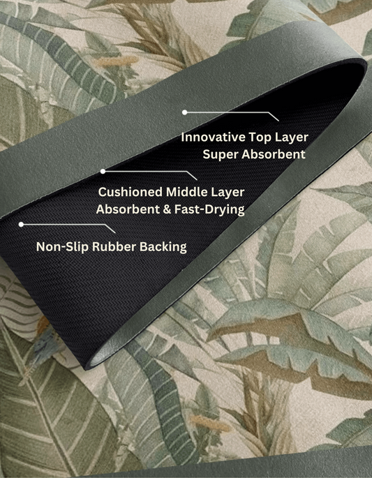 Zuumat absorbent dish drying mat with innovative top layer, cushioned middle layer, and non-slip rubber backing