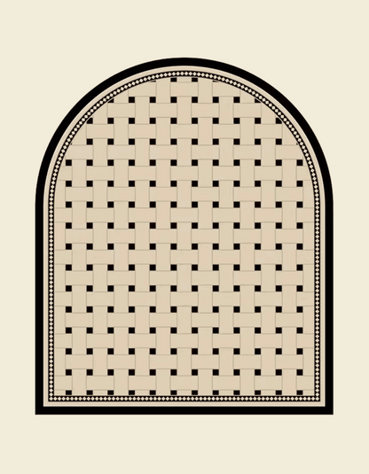 Zuumat checkerboard door mat-enterway with black and beige woven pattern and rounded top design