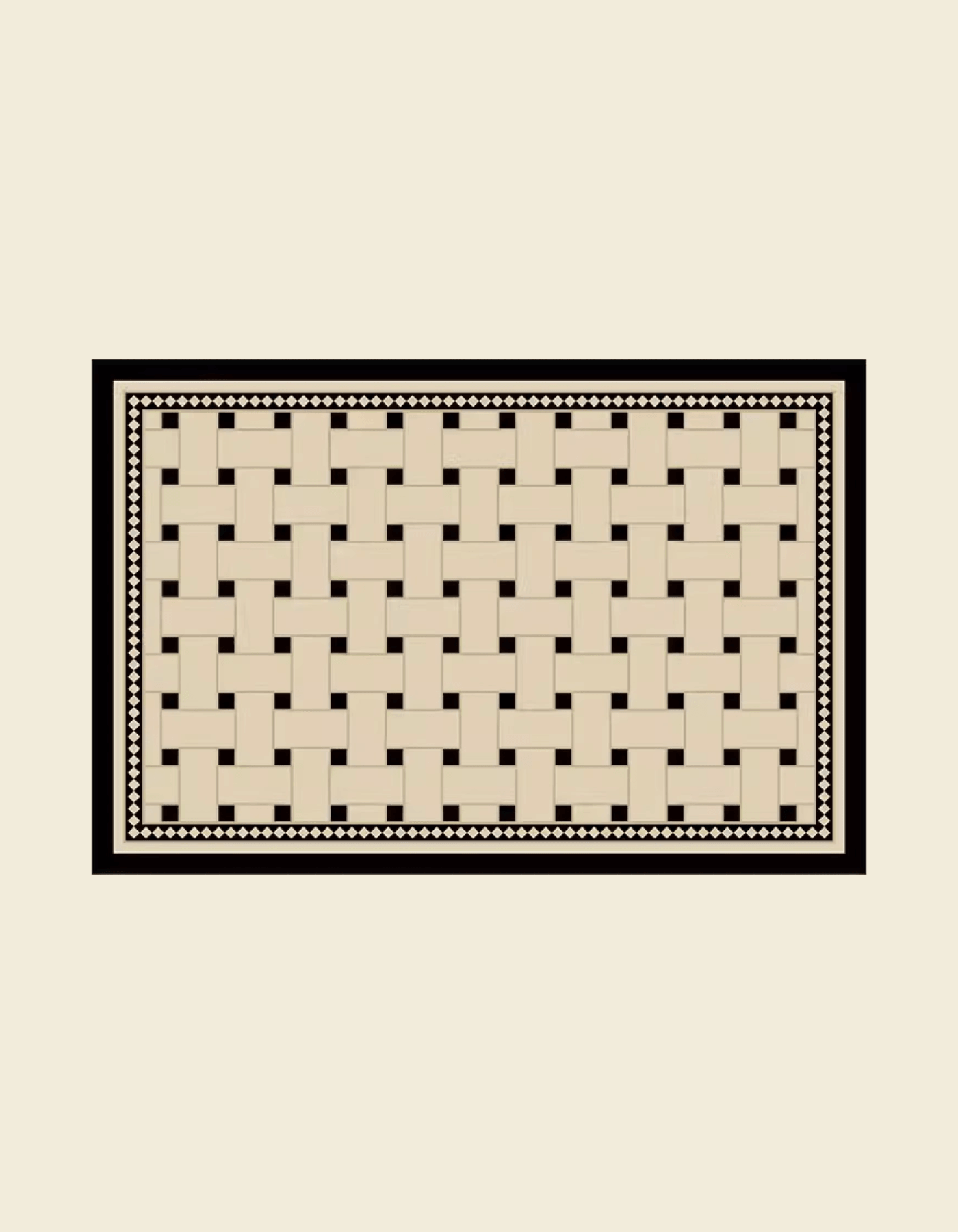 Zuumat checkerboard door mat-enterway with beige and black woven pattern and decorative border