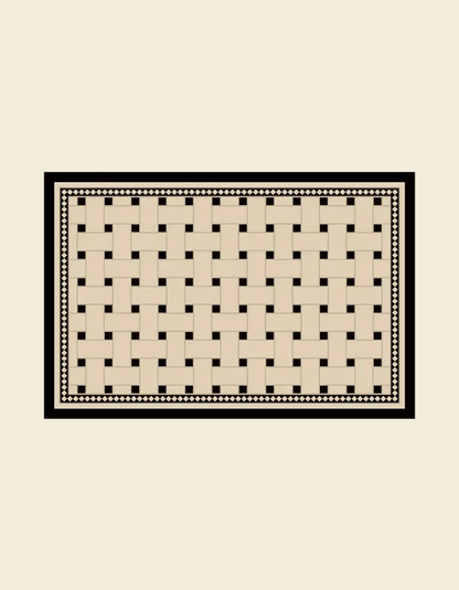 Zuumat checkerboard door mat-enterway with beige and black woven pattern and decorative border