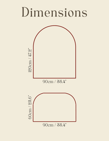 Dimensions diagram of Zuumat door mat showing 90cm width and two height options for red border floral floor mat