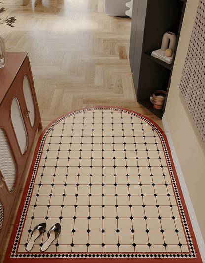 Zuumat decorative non-slip door mat with geometric pattern in beige and black at home entrance