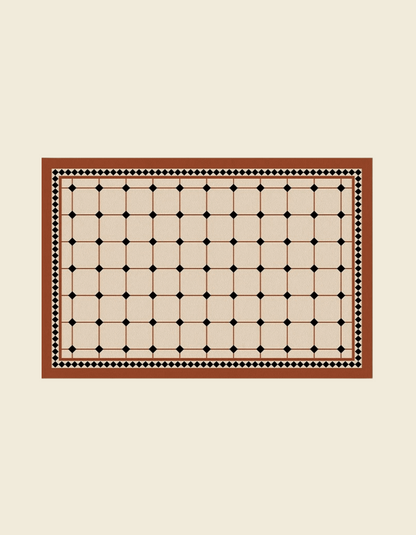 Zuumat decorative non-slip door mat with geometric black and beige pattern and brown border
